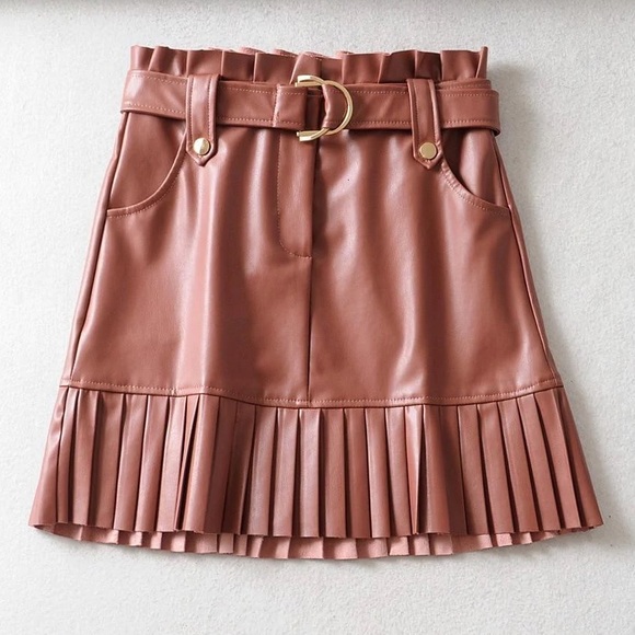 Leather Pleated Skirt - Picture 4 of 6